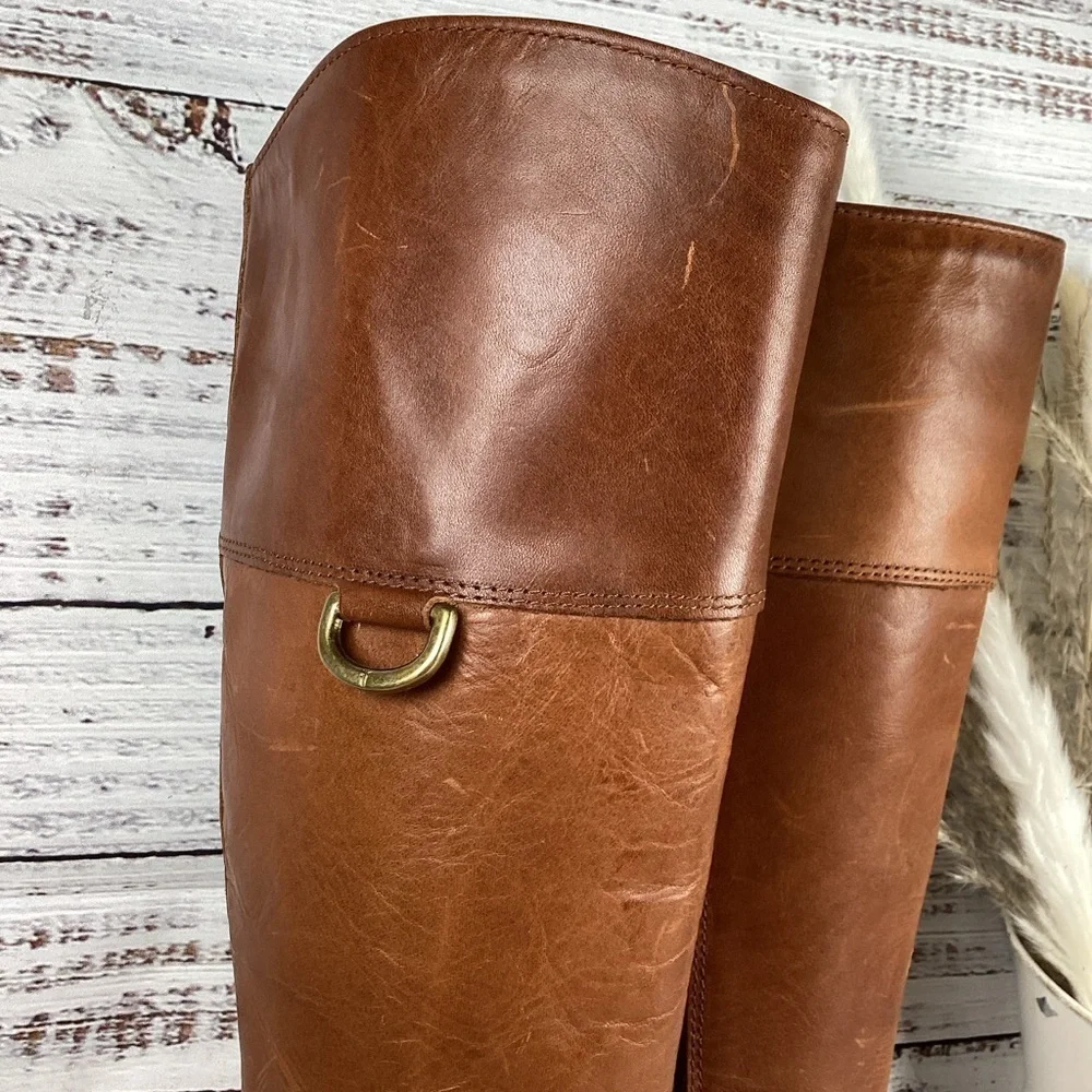 FRYE SIZE 7 MELISSA D RING TALL BOOTS BROWN CARAMEL LEATHER EQUESTRIAN SHOES EUC